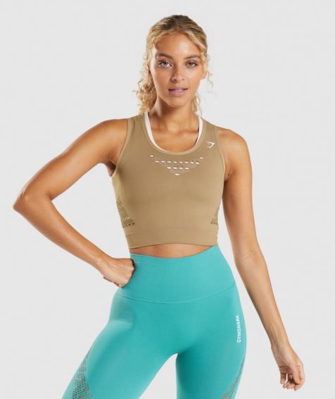 Women's Gymshark Energy Seamless Cropped Tops Light Brown | NZ 9HICAP